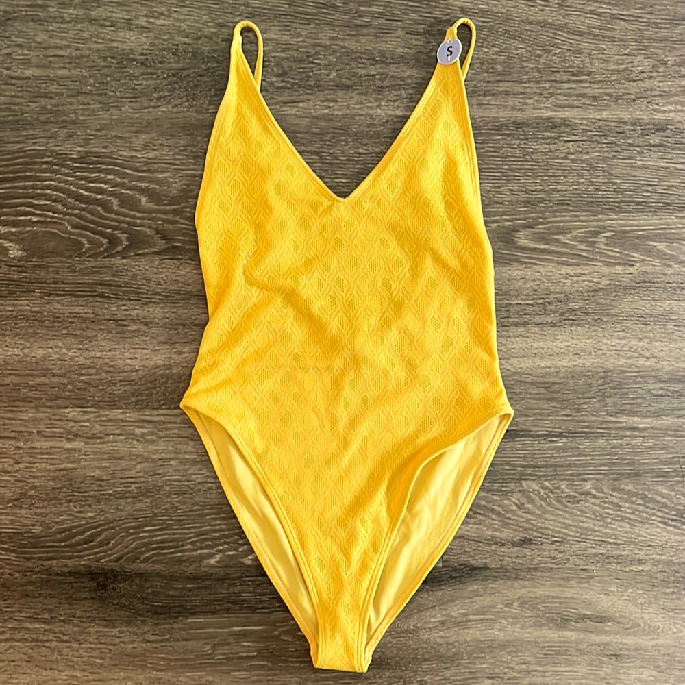 Forever 21 Canary Yellow One-Piece Crochet Swimsuit